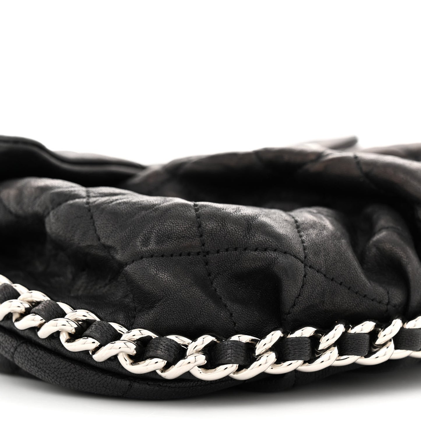 Washed Lambskin Quilted Medium Chain Around Messenger Black
