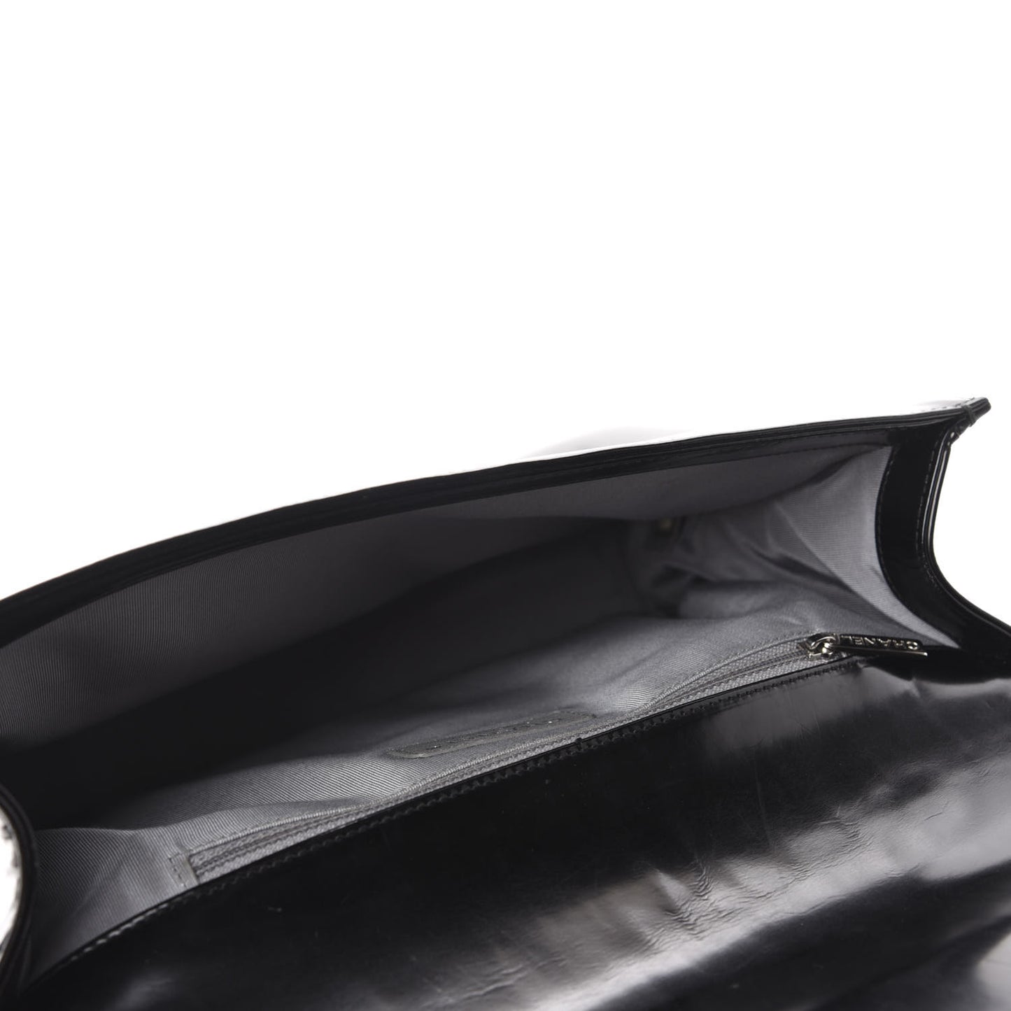Glazed Calfskin Large Boy Flap Black