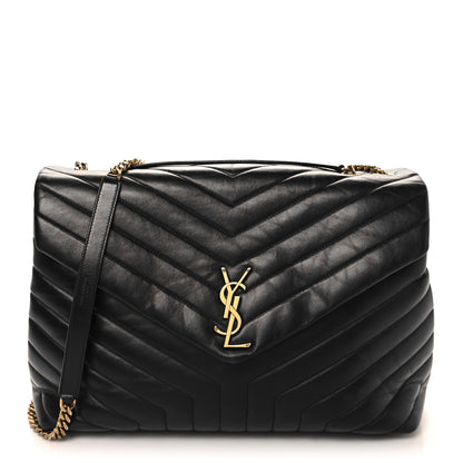Saint Laurent Calfskin Y Quilted Monogram Large Loulou Chain Satchel Black 1 of 13