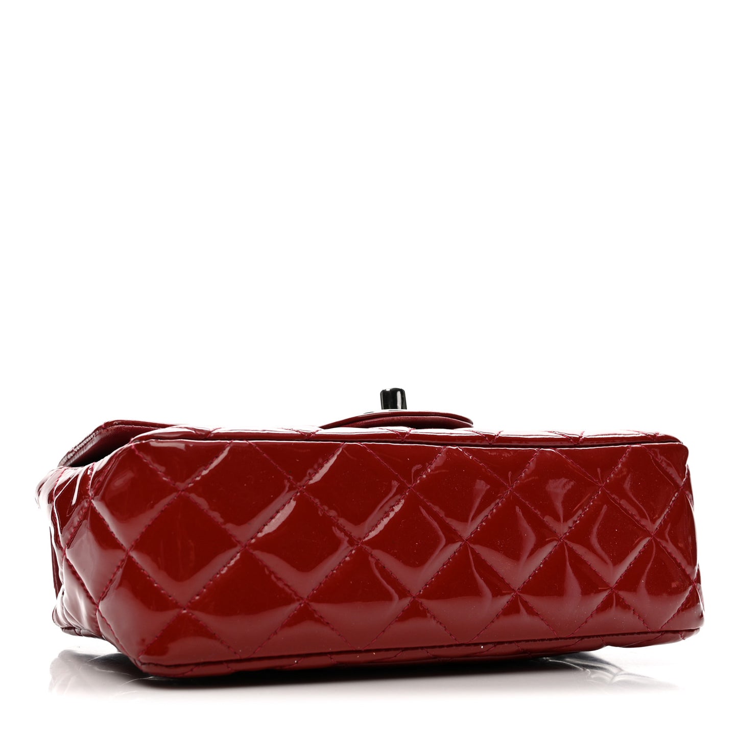 Patent Calfskin Quilted Mini Rectangular Flap Dark Red