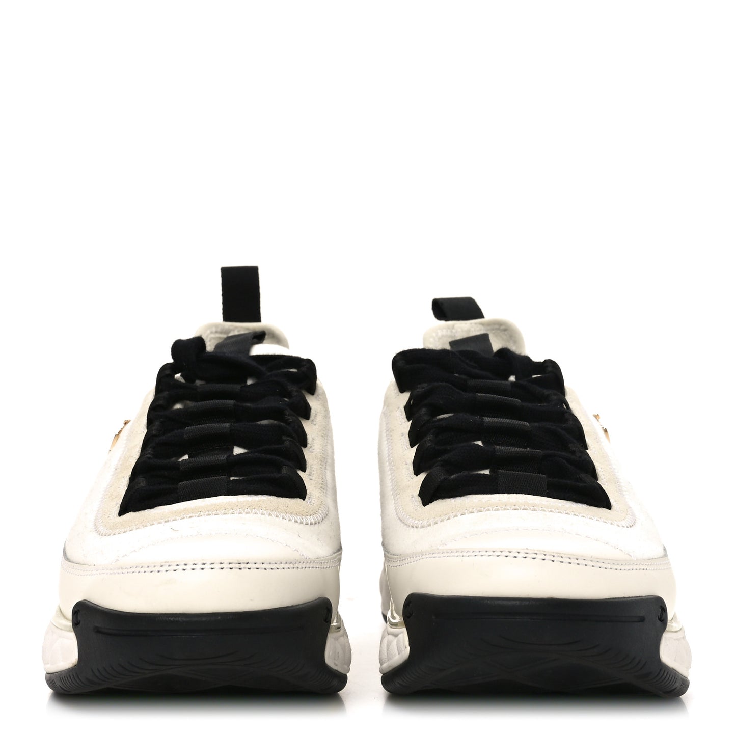Velvet Calfskin Mixed Fibers CC Sneakers 37 Ivory Black