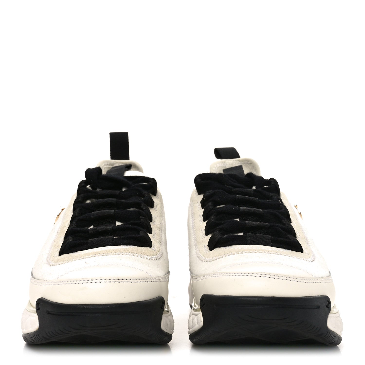 Chanel Velvet Calfskin Mixed Fibers CC Sneakers 37 Ivory Black 3 of 9