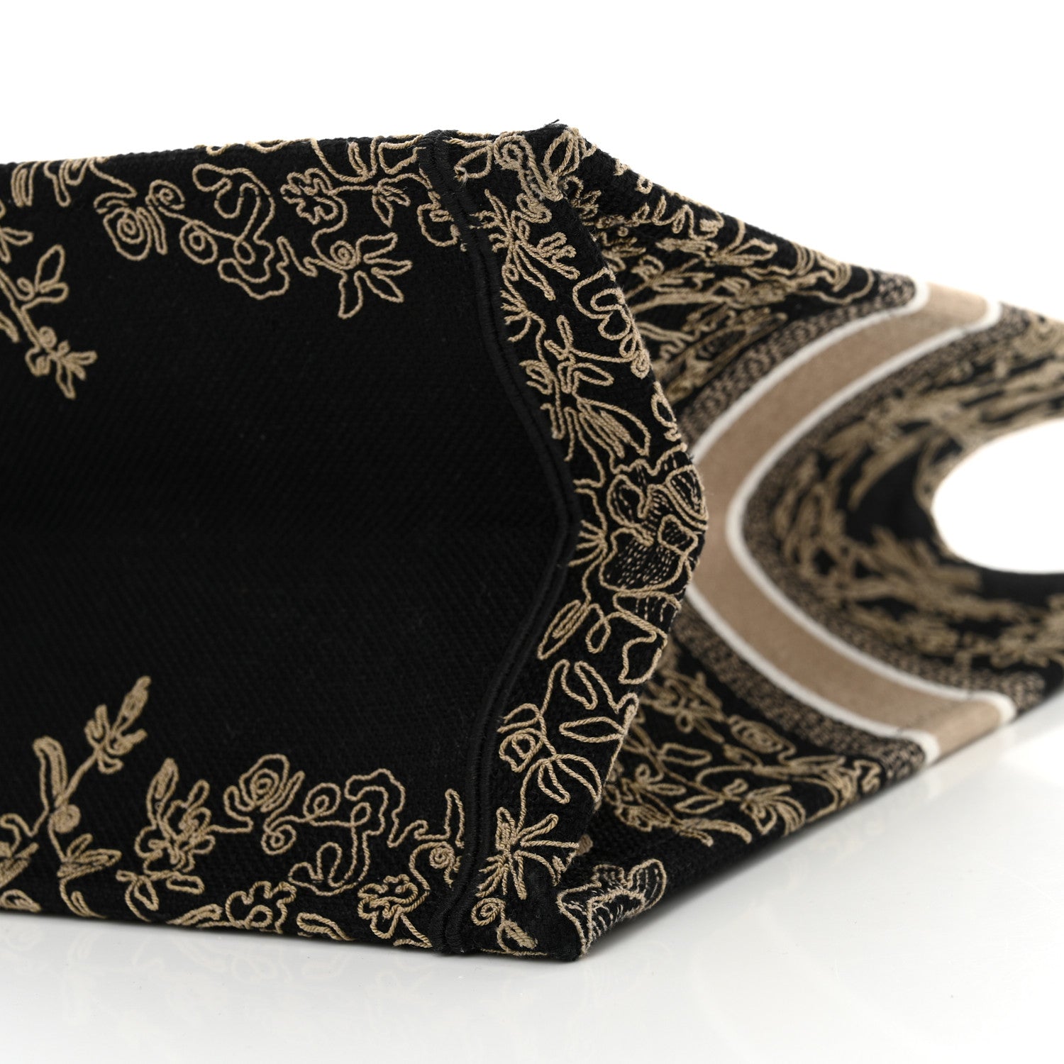 Christian Dior Canvas Embroidered Large Ornamental Cornely Book Tote Black Beige 10 of 14