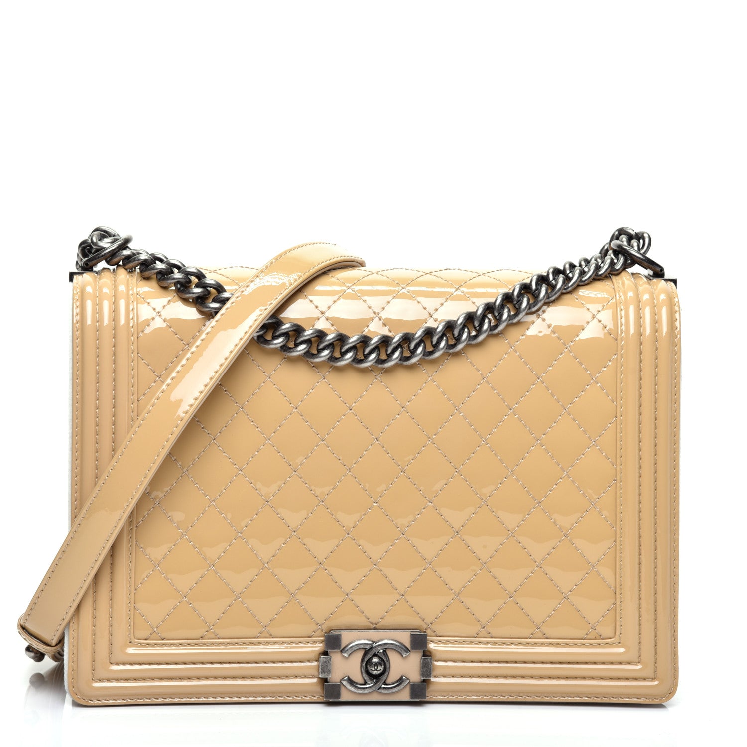Chanel Patent Quilted Large Boy Flap Beige 1 of 11