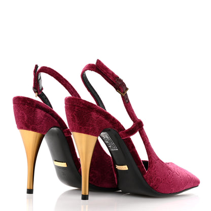 Gucci Velvet GG Monogram Slingback 115mm Pumps 35 Burgundy 5 of 9