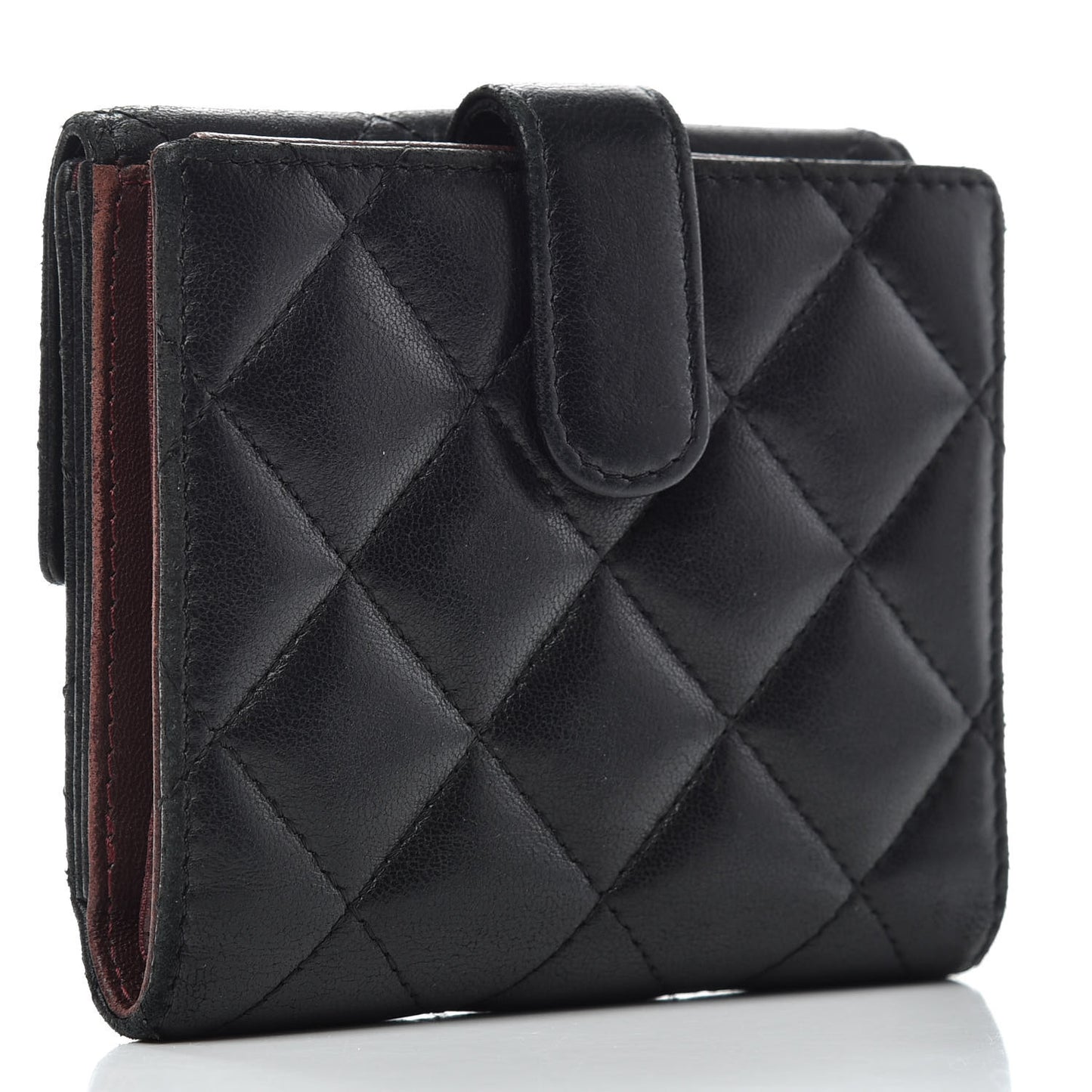 Lambskin Quilted Compact French Flap Wallet Black