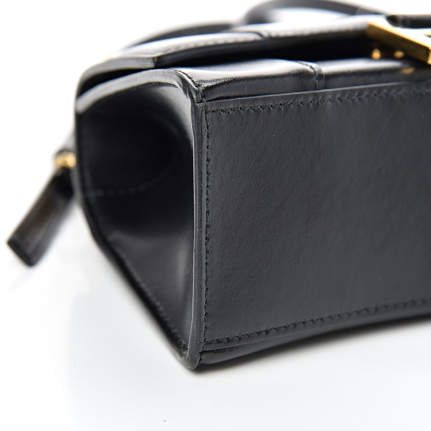 Shiny Box Calfskin Hourglass Top Handle Bag XS Black