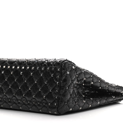 Valentino Garavani Craquele Nappa Rockstud Spike Shoulder Tote Black 9 of 9