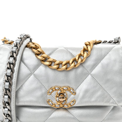 Chanel Metallic Goatskin Quilted Medium Chanel 19 Flap Silver 8 of 10