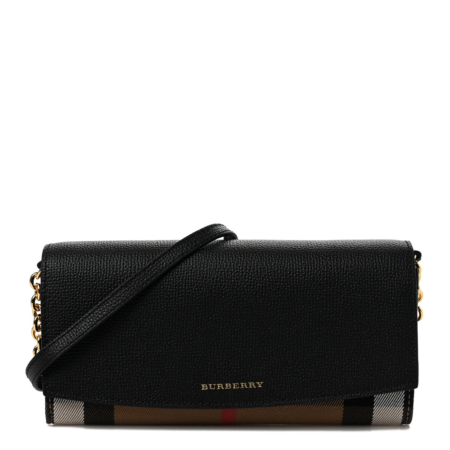 Grainy Calfskin House Check Henley Wallet On Chain Black
