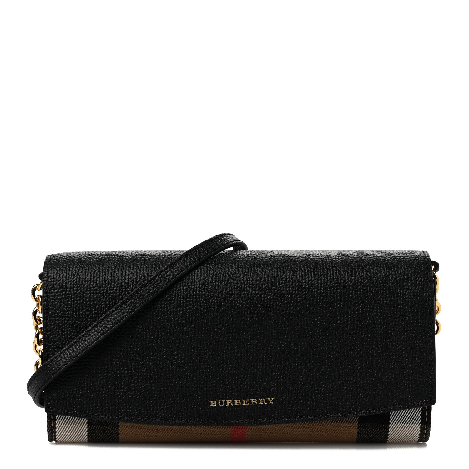 Burberry Grainy Calfskin House Check Henley Wallet On Chain Black 1 of 8