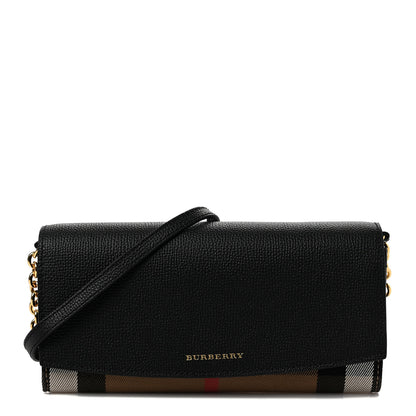 Burberry Grainy Calfskin House Check Henley Wallet On Chain Black 1 of 8