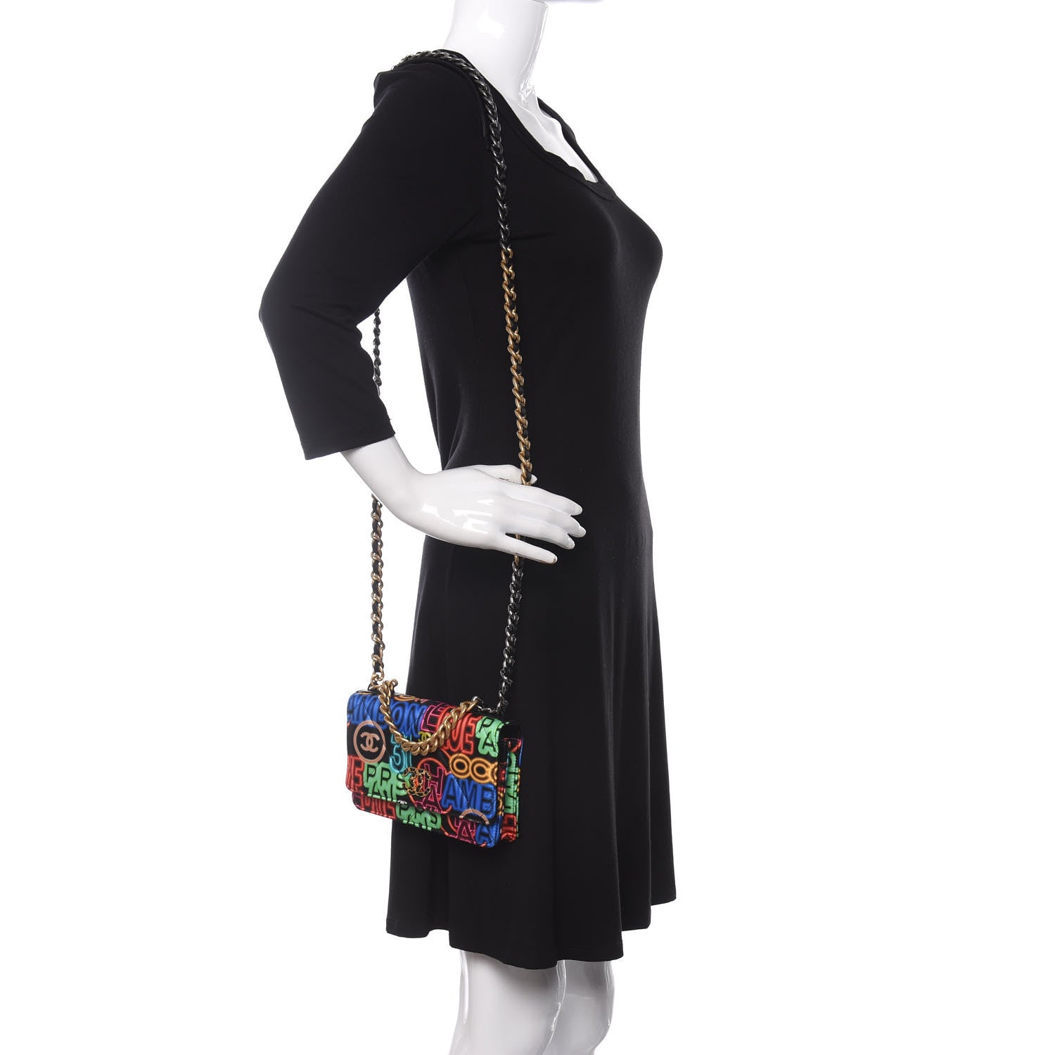 Chanel Fabric Printed Chanel 19 Wallet On Chain WOC Black Multicolor 2 of 10
