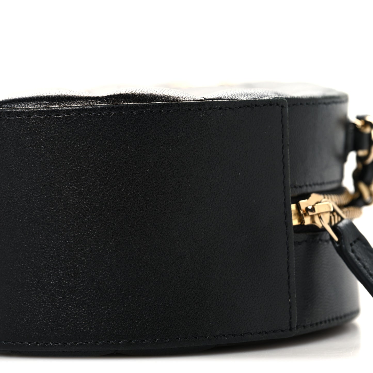 Lambskin Quilted Coco Bow Round Clutch With Chain Black