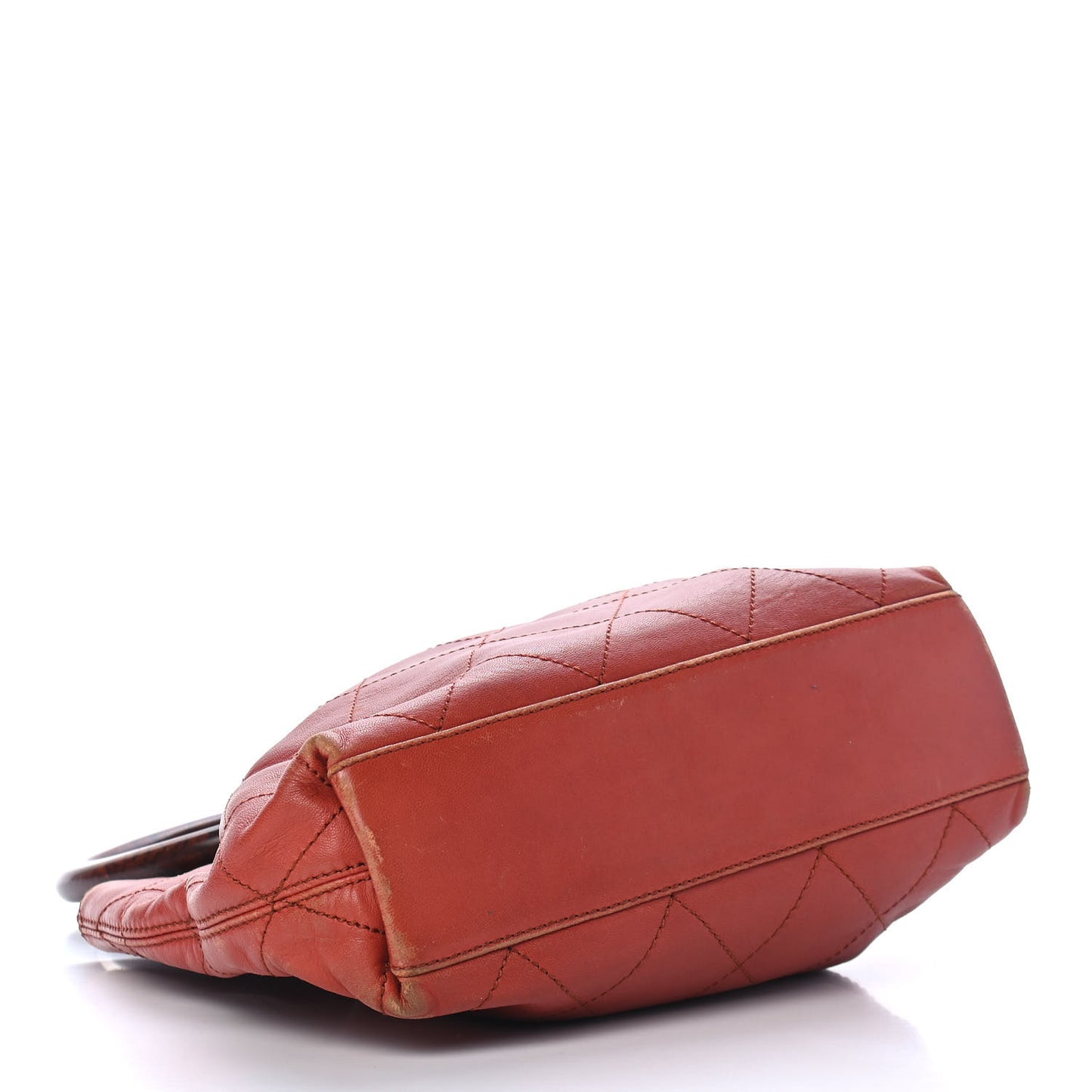 Lambskin Stitched Wood Handle Bag Red