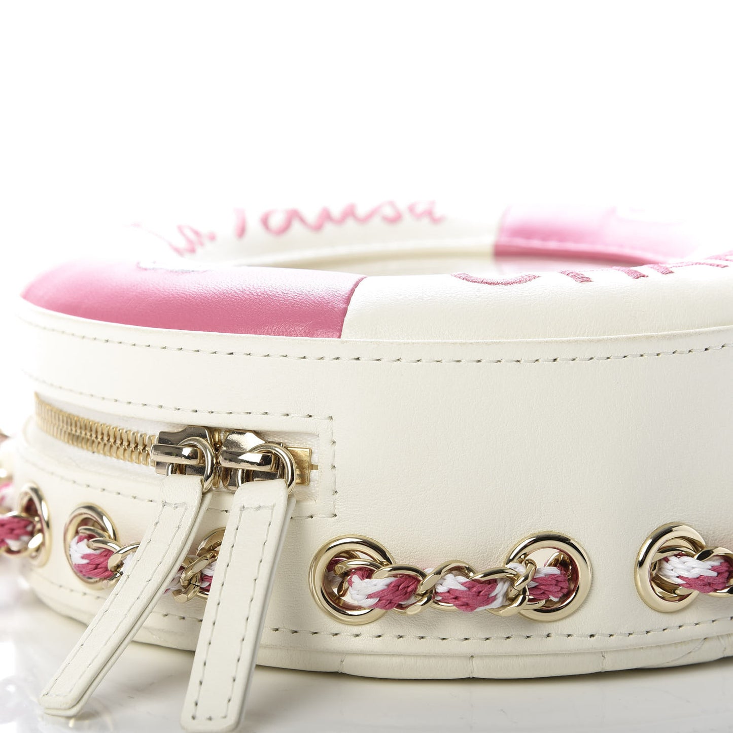 Lambskin Coco Lifesaver Round Bag Pink White