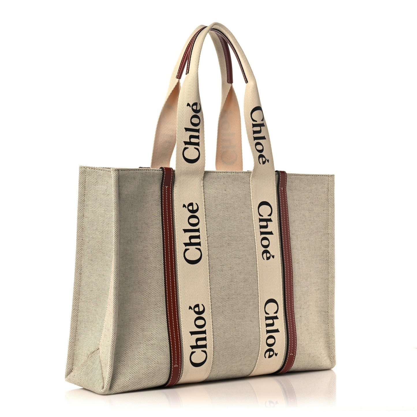Cotton Calfskin Large Woody Ribbon Tote White Brown