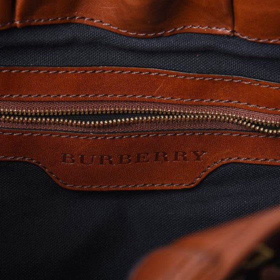 Burberry House Check Bridle Calfskin Medium Whipstitch Tote Dark Tan 7 of 9