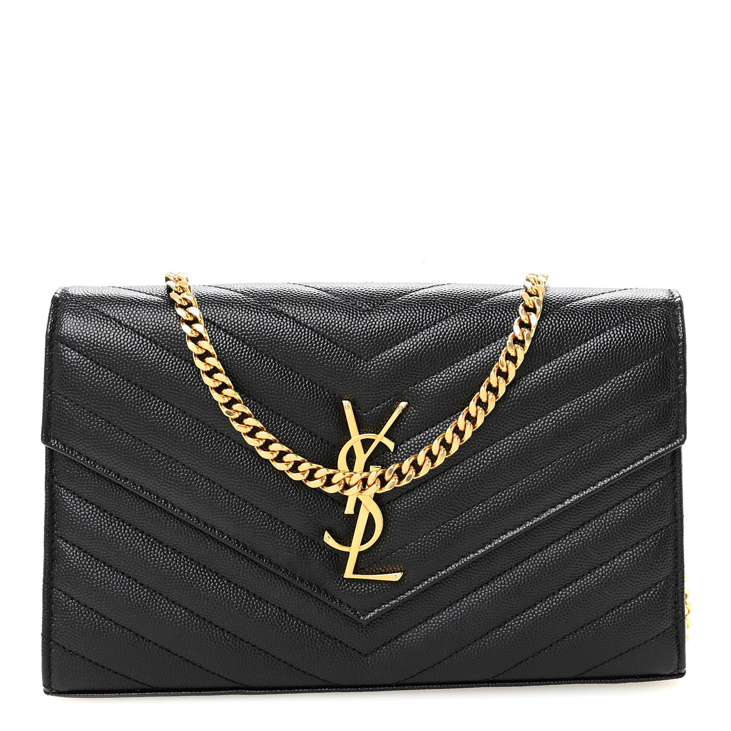 Grain De Poudre Matelasse Chevron Monogram Chain Wallet Black