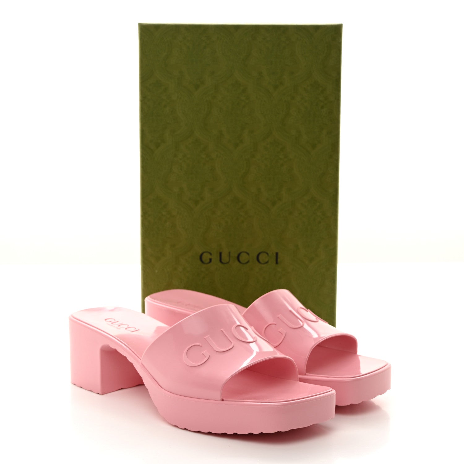 Gucci Rubber Gucci Logo Womens Platform 20/60mm Slide Sandals 39 Wild Rose 9 of 9
