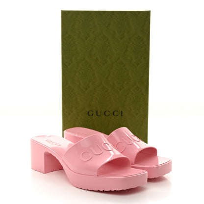Gucci Rubber Gucci Logo Womens Platform 20/60mm Slide Sandals 39 Wild Rose 9 of 9