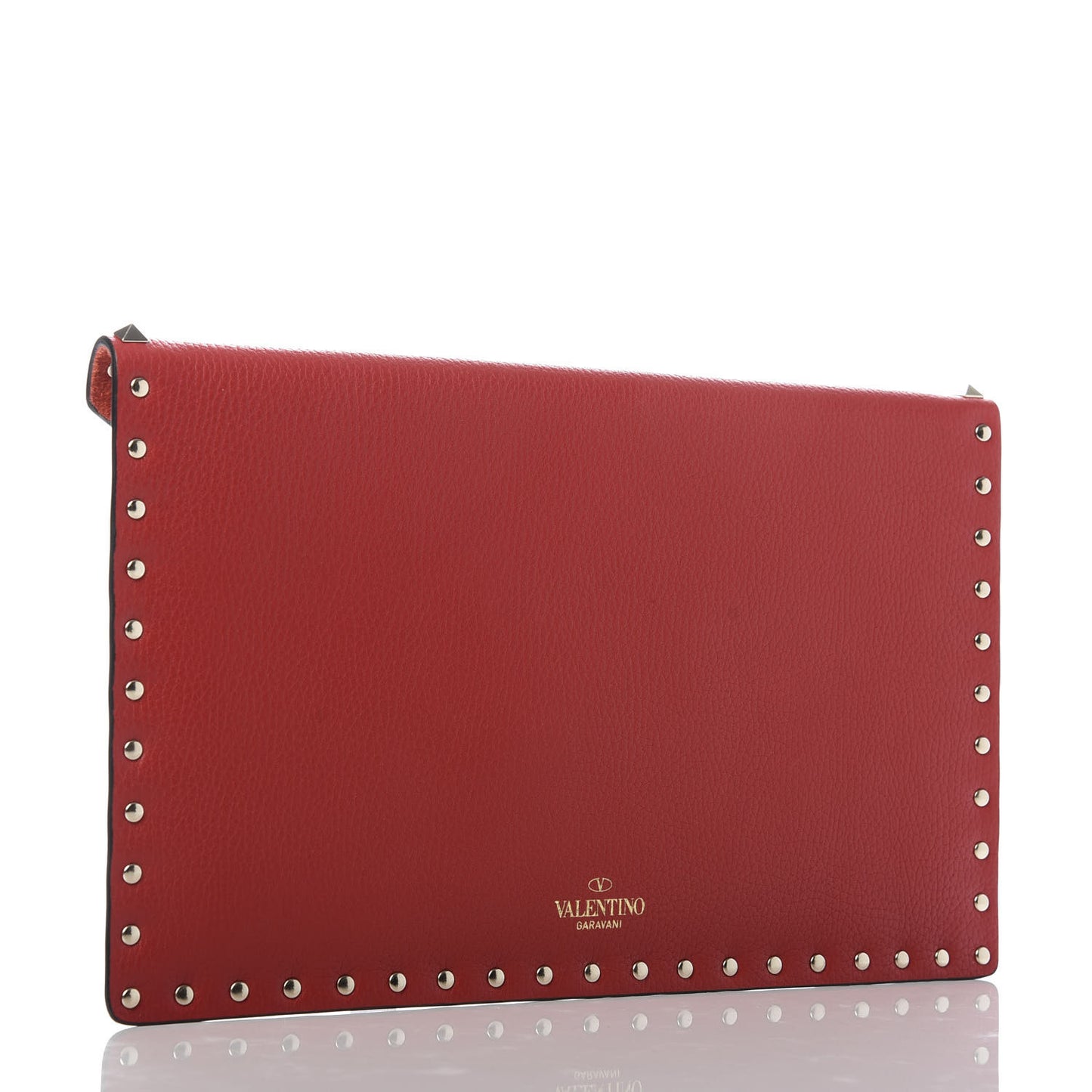 Pebbled Calfskin Rockstud Envelope Clutch Red