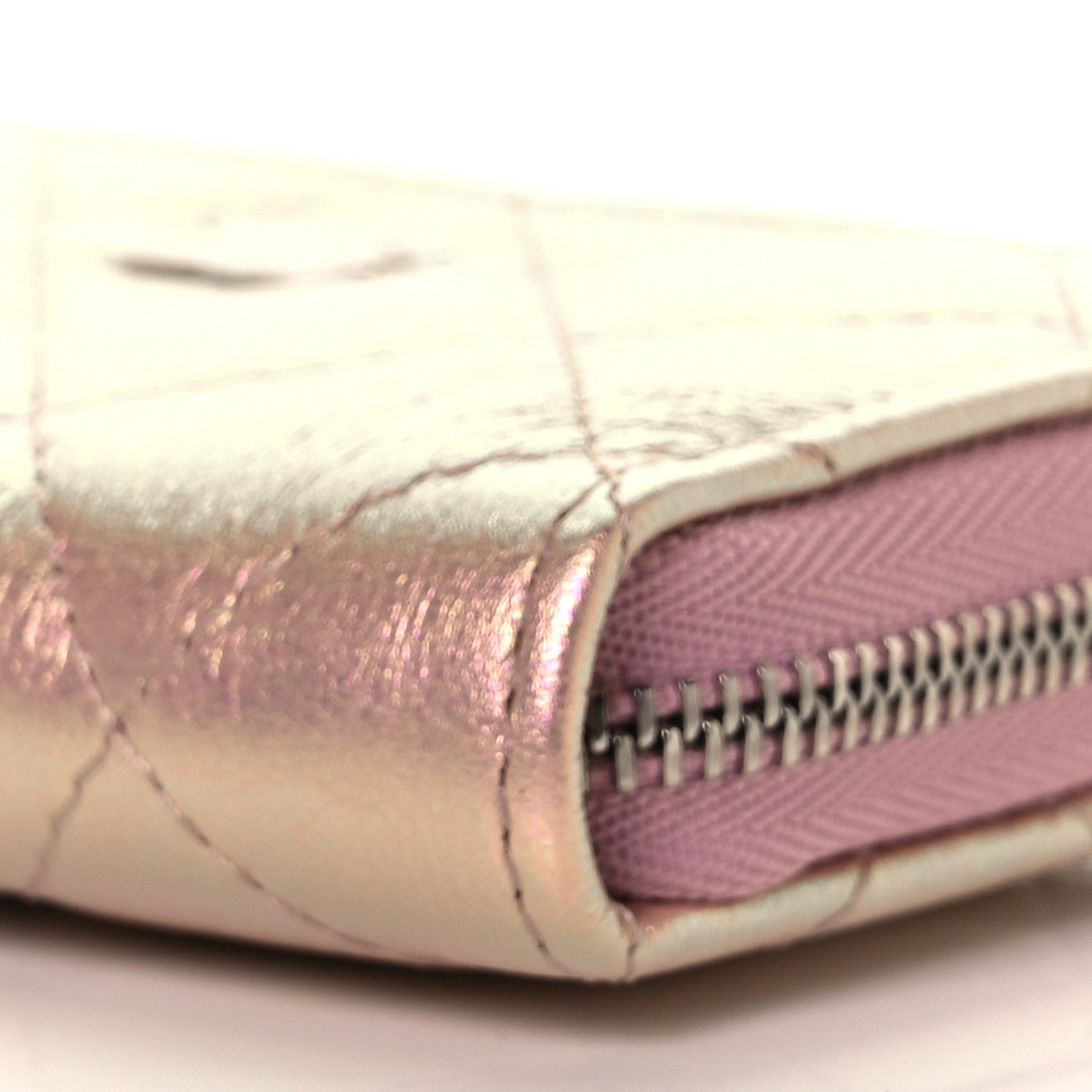 Chanel Iridescent Lambskin Quilted Zip Around Coin Purse Wallet Pink 8 of 9