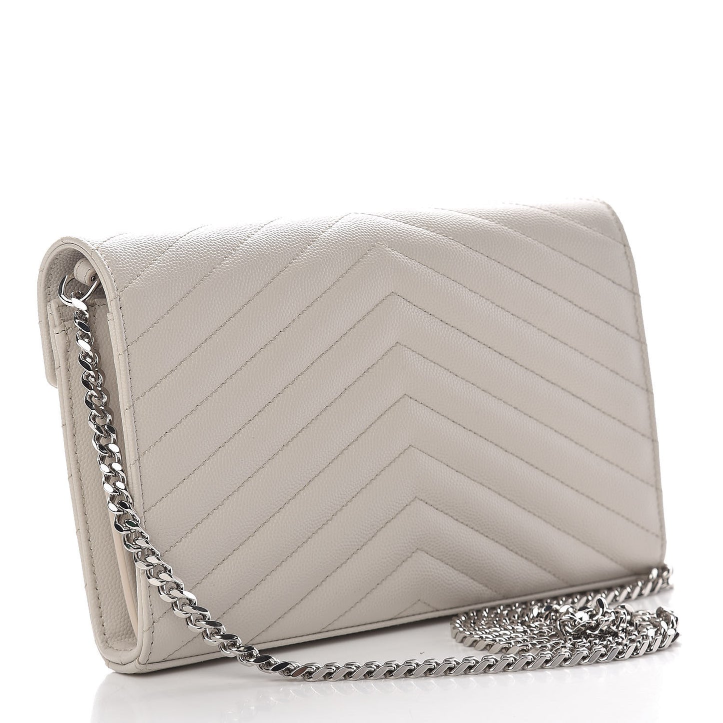 Grain De Poudre Matelasse Chevron Monogram Chain Wallet Icy White