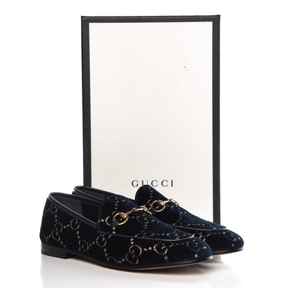 Gucci Velvet GG Monogram Horsebit Womens Jordaan Loafers 40.5 Blue Beige 9 of 9