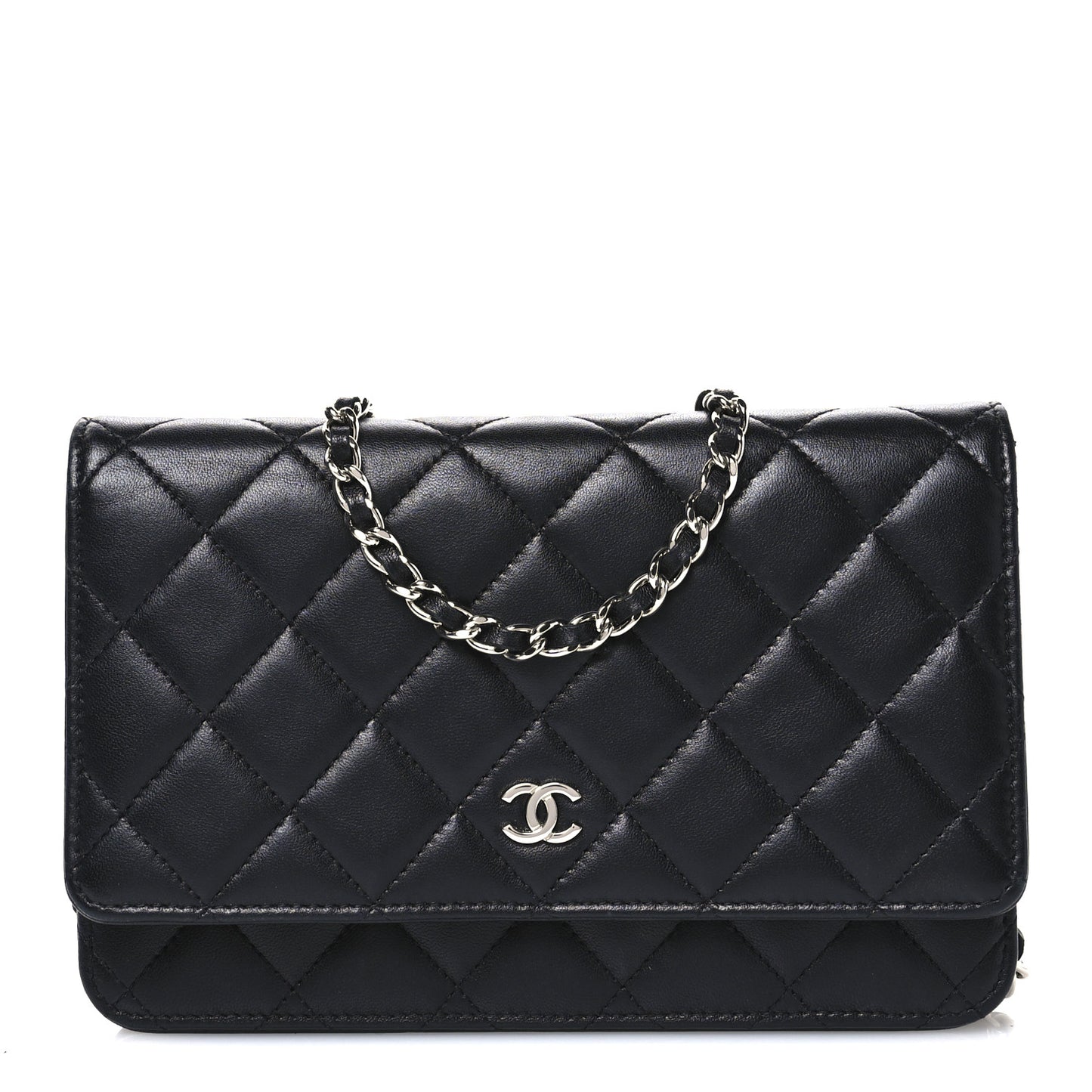 Lambskin Quilted Wallet On Chain WOC Black