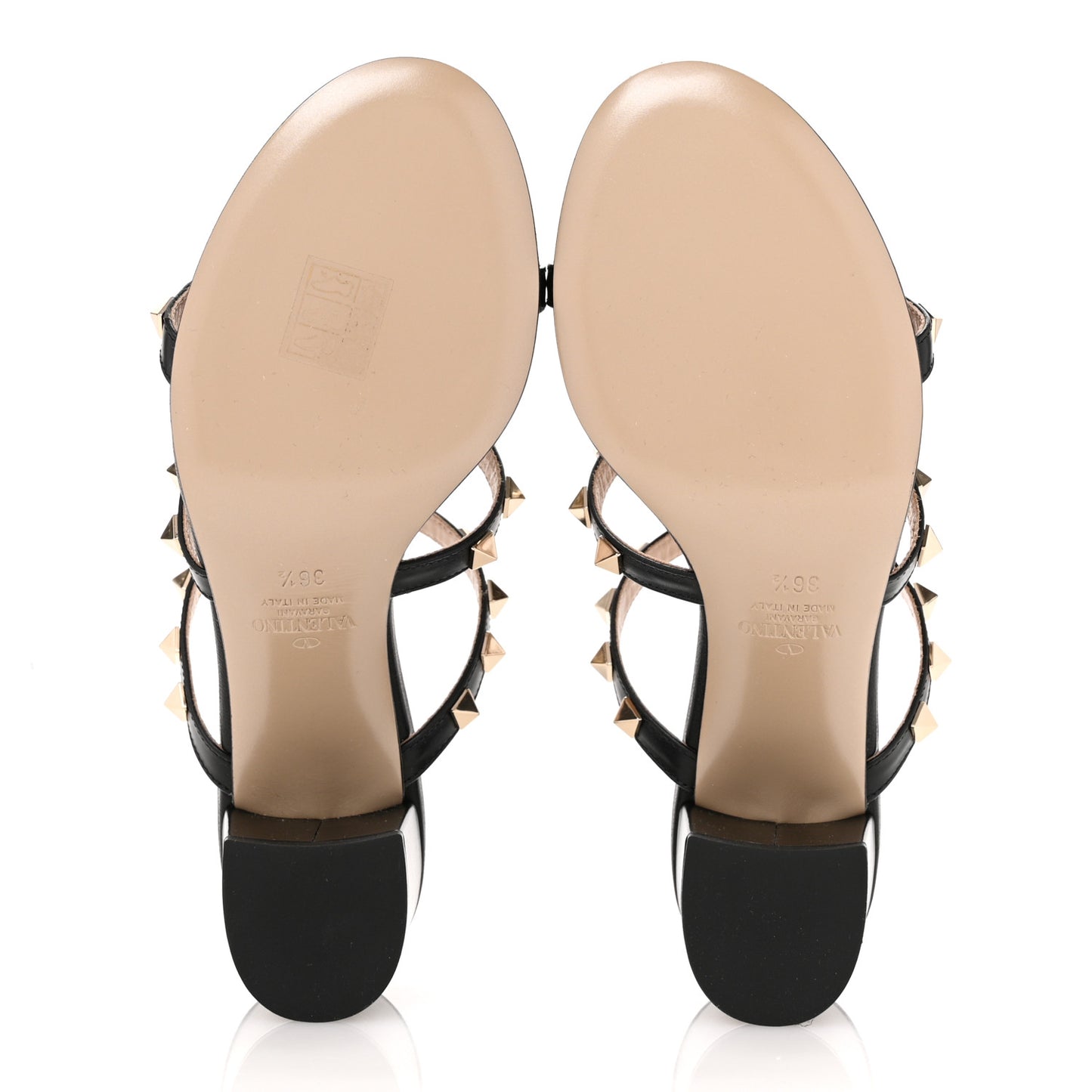 Calfskin Rockstud 60mm Caged Slide Sandals 36.5 Black