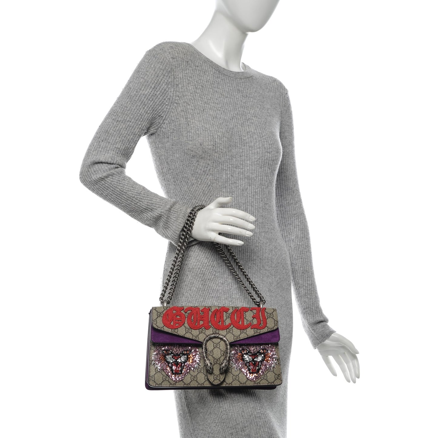 GG Supreme Monogram Embroidered Small Dionysus Shoulder Bag Purple