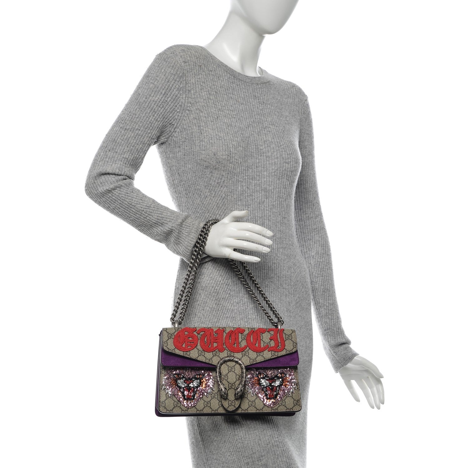 Gucci GG Supreme Monogram Embroidered Small Dionysus Shoulder Bag Purple 2 of 7