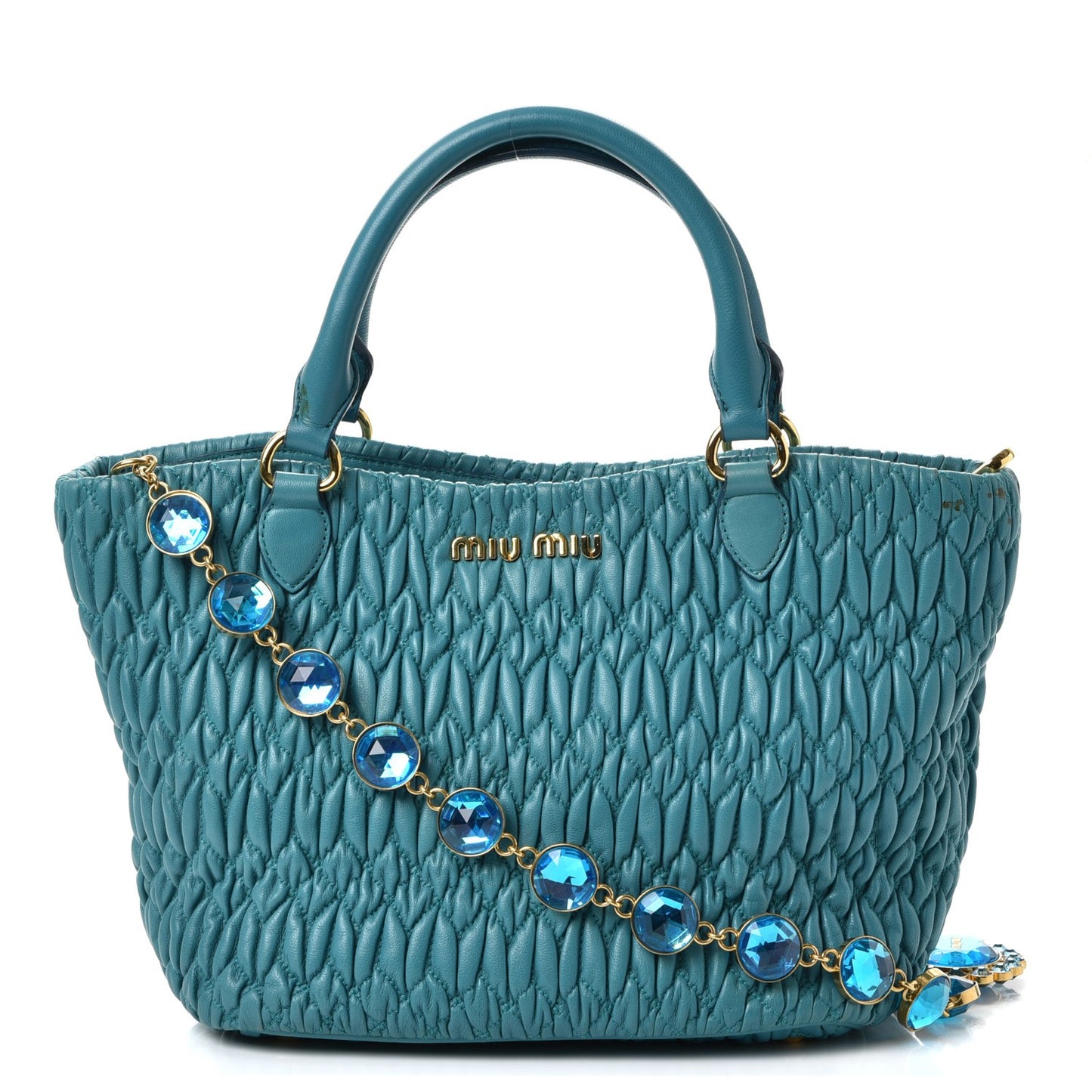 Nappa Matelasse Swarovski Crystal Tote Turchese