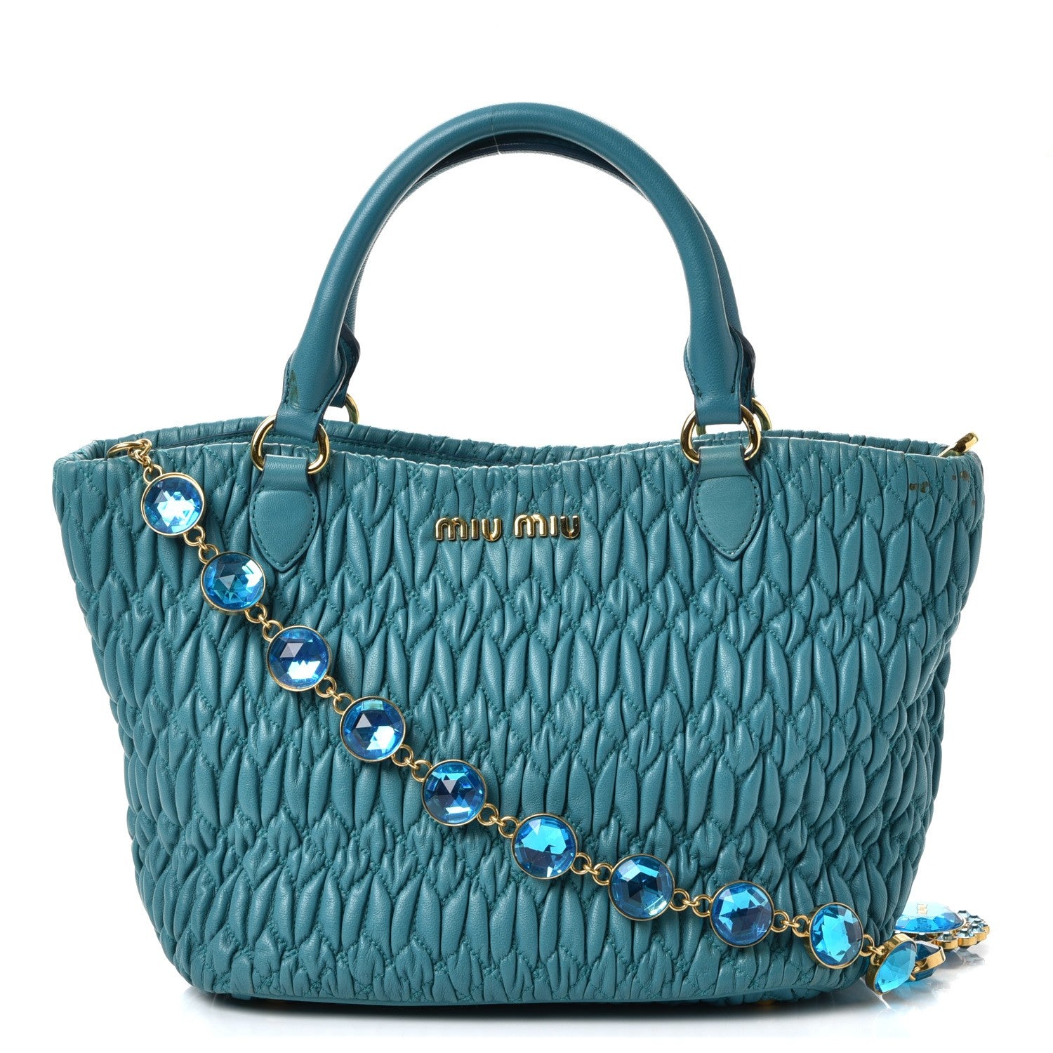 Miu Miu Nappa Matelasse Swarovski Crystal Tote Turchese 1 of 8