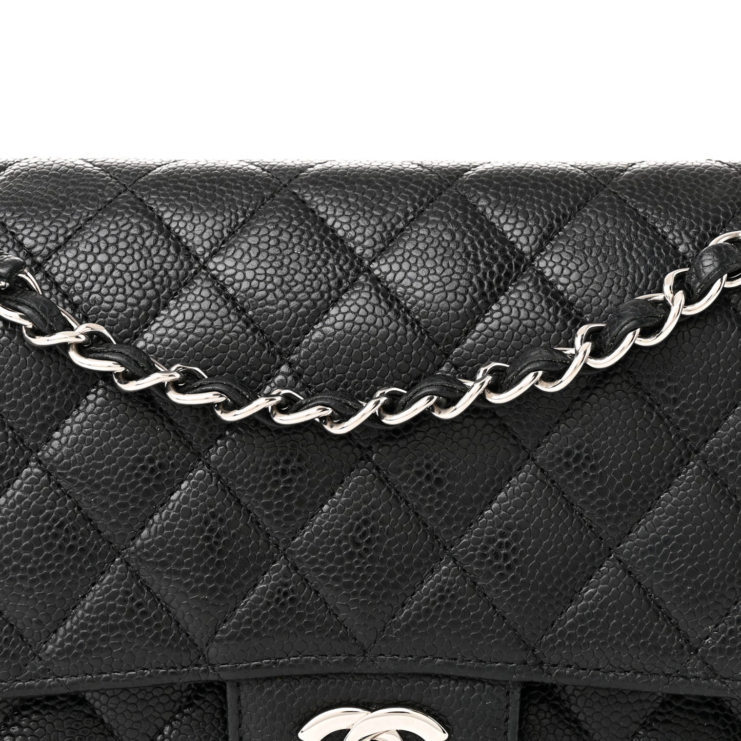 Caviar Quilted Medium Double Flap Black