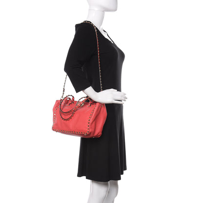 Valentino Garavani Vitello Small Rockstud Tote Pop Fuxia 2 of 8