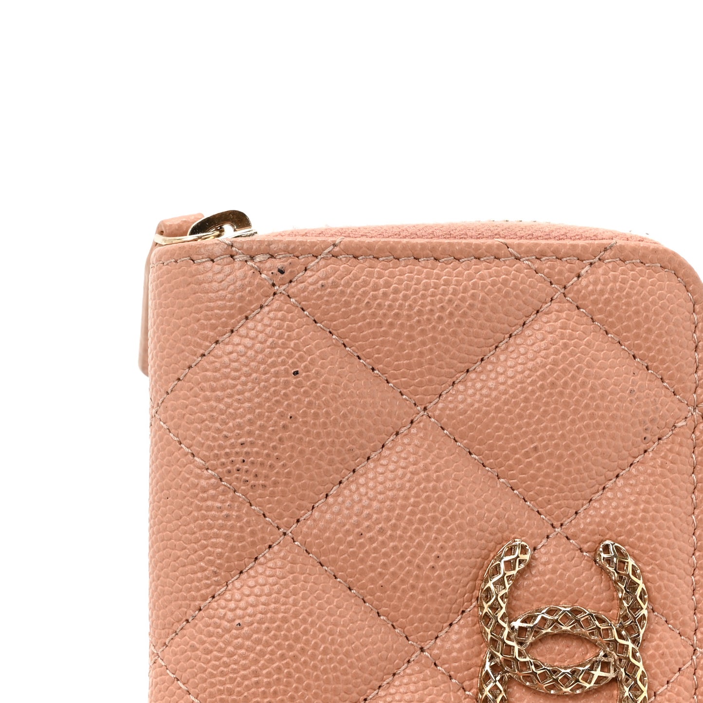Caviar Quilted Perforated CC Zip Coin Purse Pink