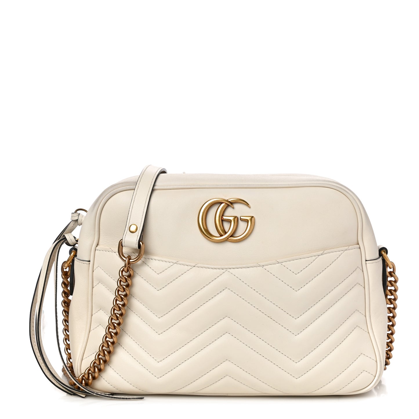 Calfskin Matelasse Medium GG Marmont Chain Shoulder Bag Mystic White