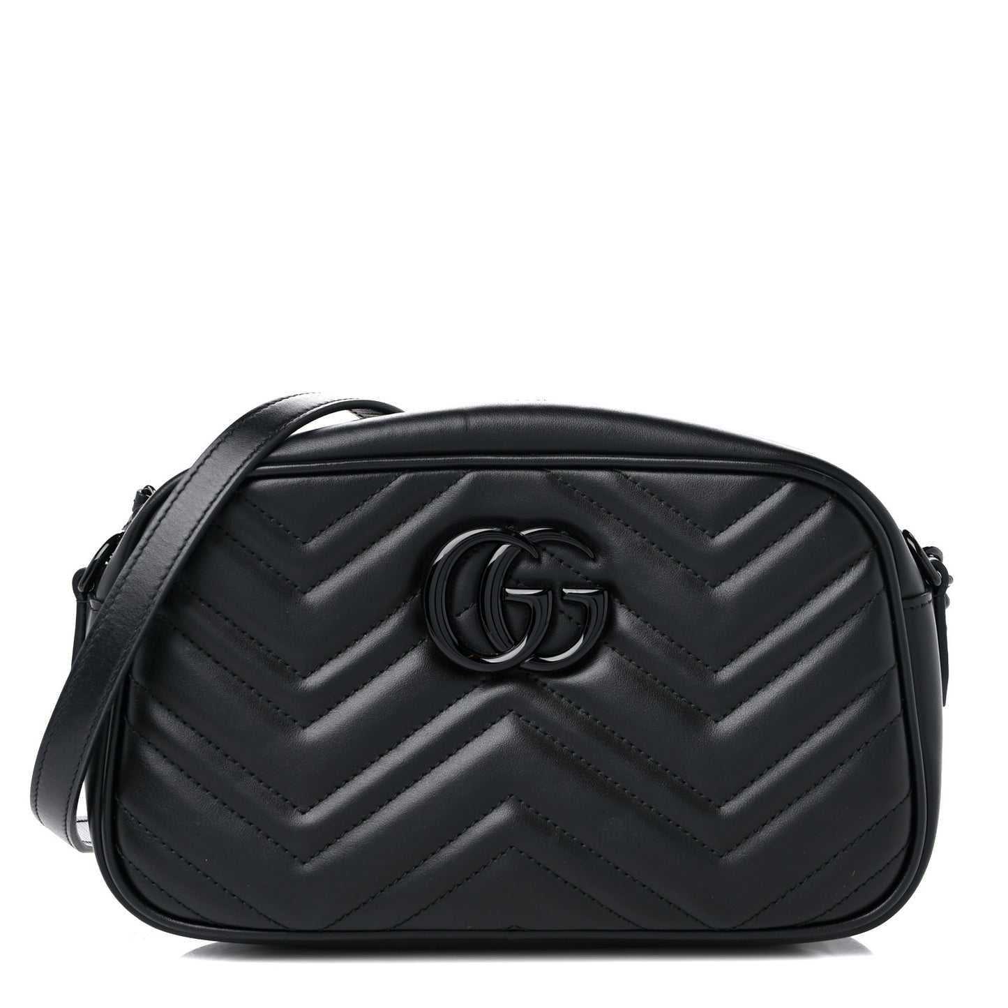 Calfskin Matelasse Monochrome Small GG Marmont Chain Shoulder Bag Black
