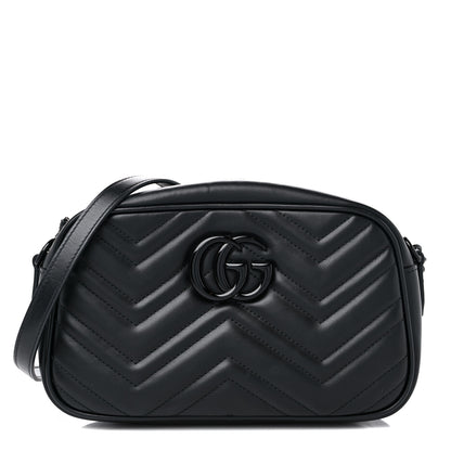 Gucci Calfskin Matelasse Monochrome Small GG Marmont Chain Shoulder Bag Black 1 of 9