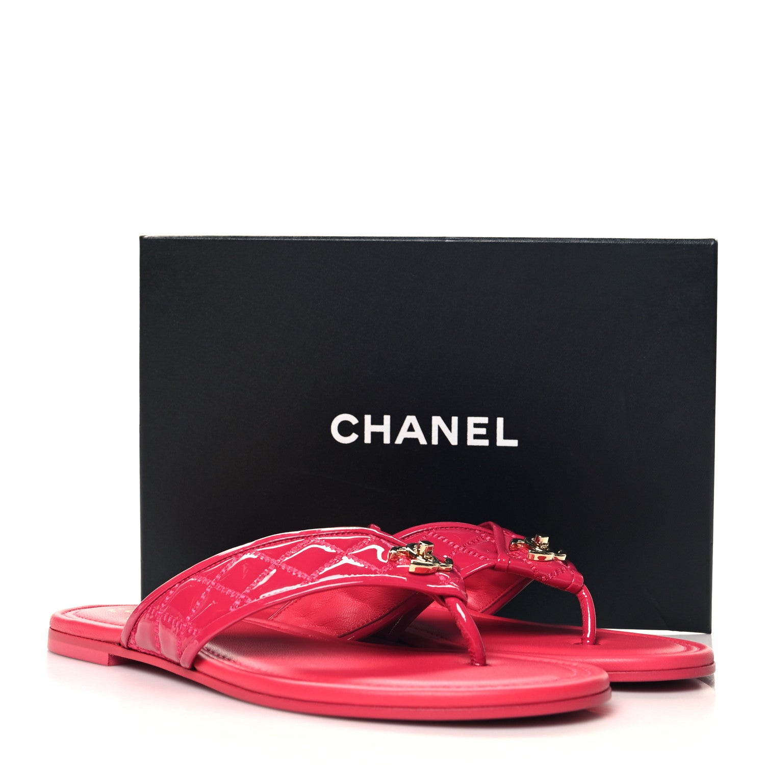 Chanel Patent Quilted CC Thong Sandals 40 Pink 10 of 10