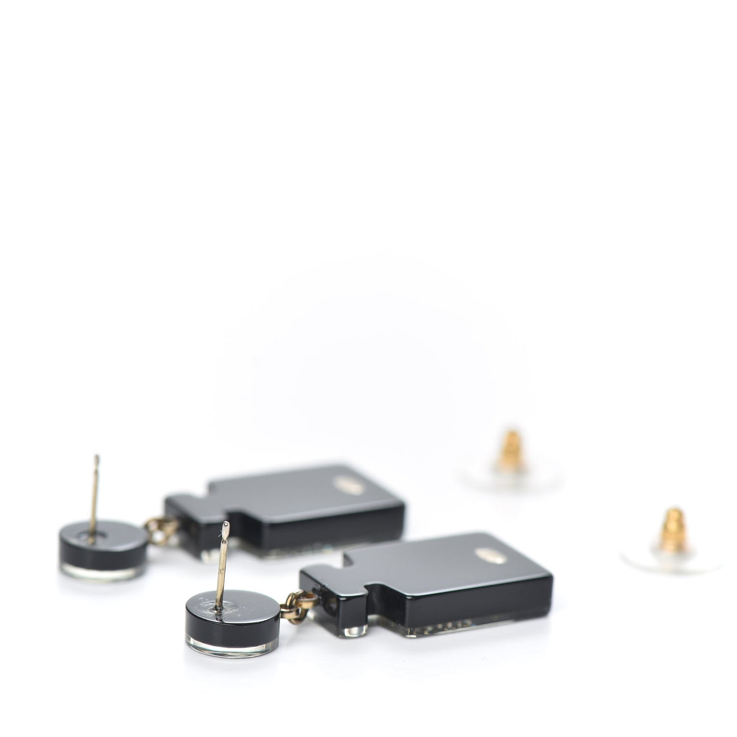 Resin Strass Perfume Bottle CC Earrings Black Gold
