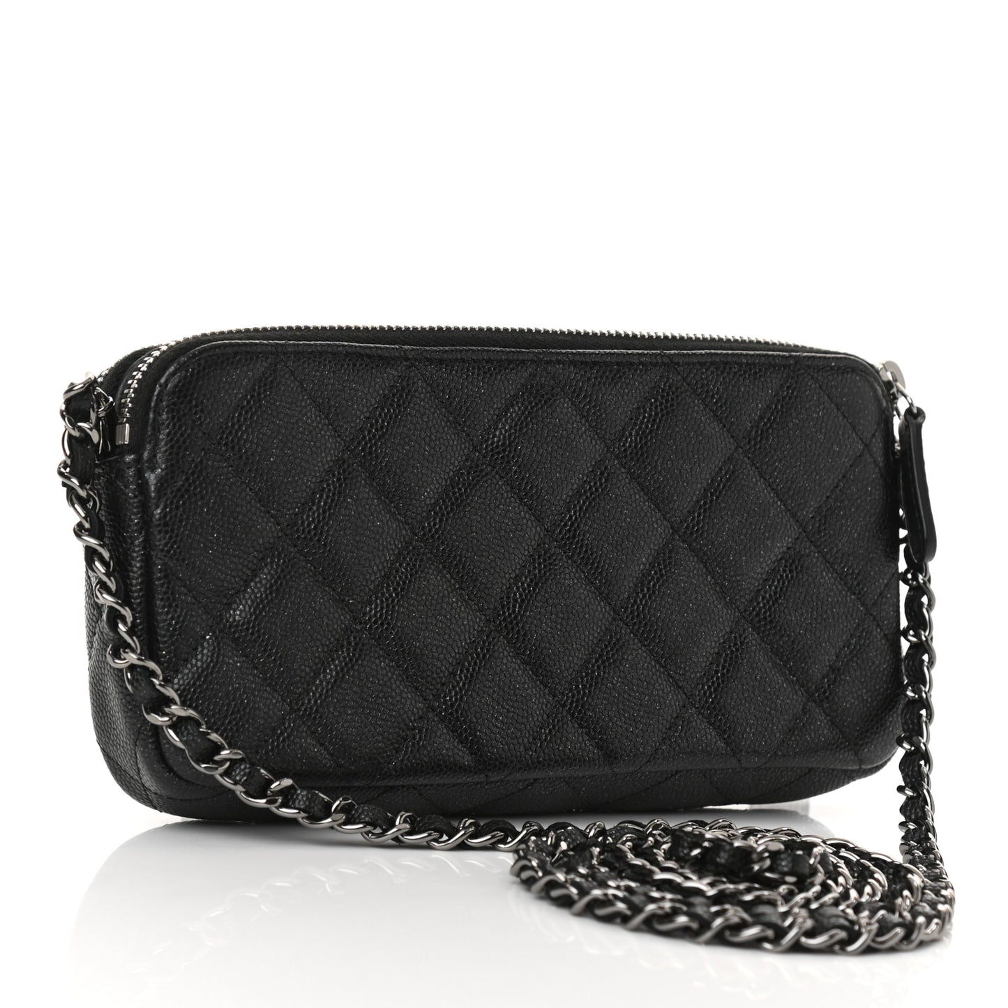 Iridescent Caviar Quilted Small Clutch With Chain Black