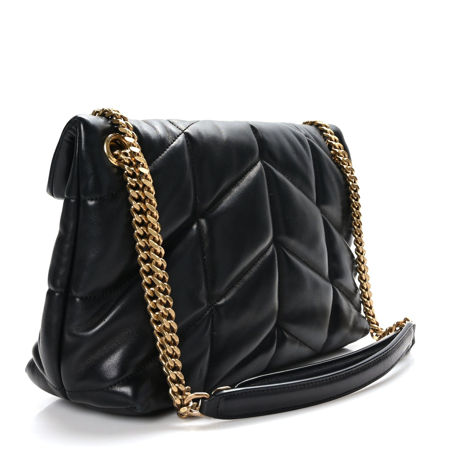 Lambskin Quilted Small Loulou Puffer Monogram Chain Satchel Black