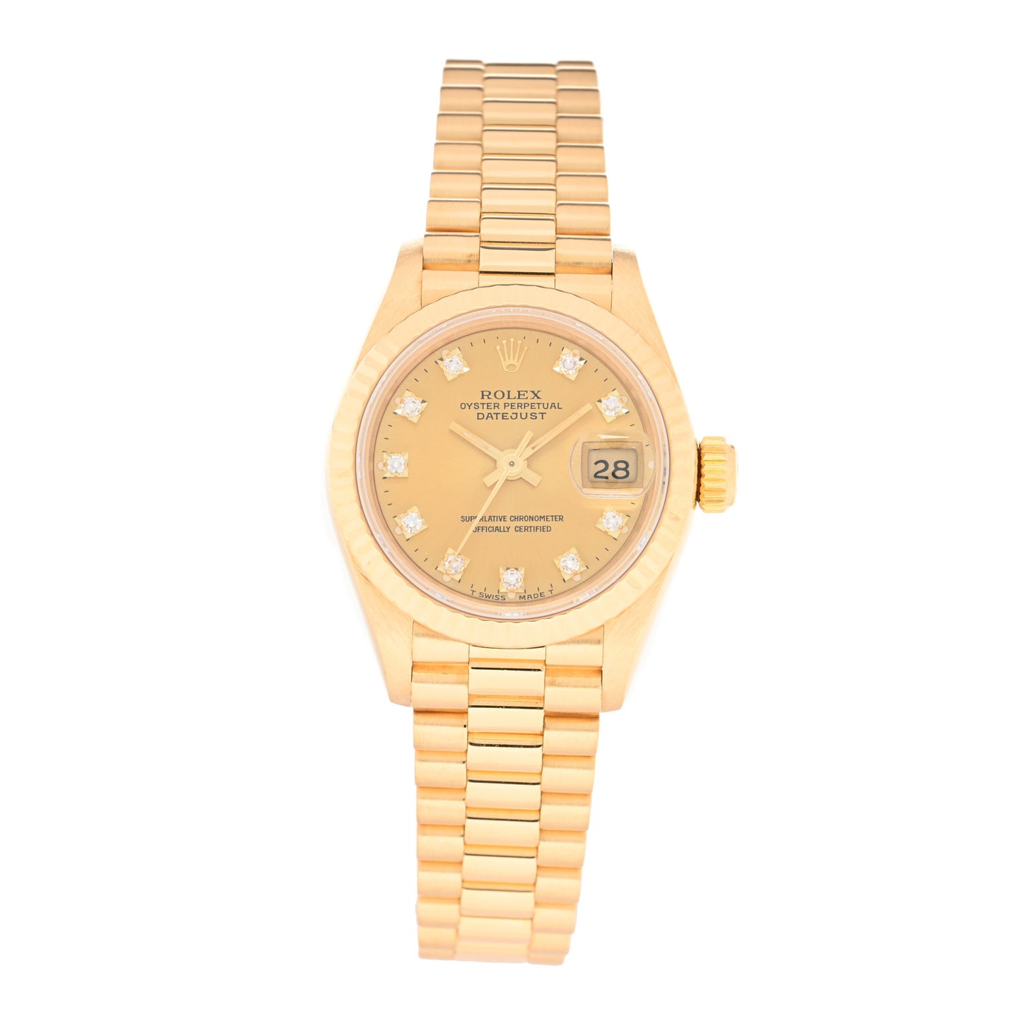 18K Yellow Gold Diamond 26mm Datejust President Watch Champagne 69178