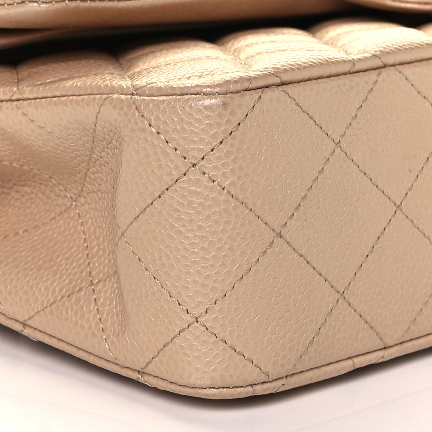 Iridescent Caviar Quilted Medium Double Flap Beige