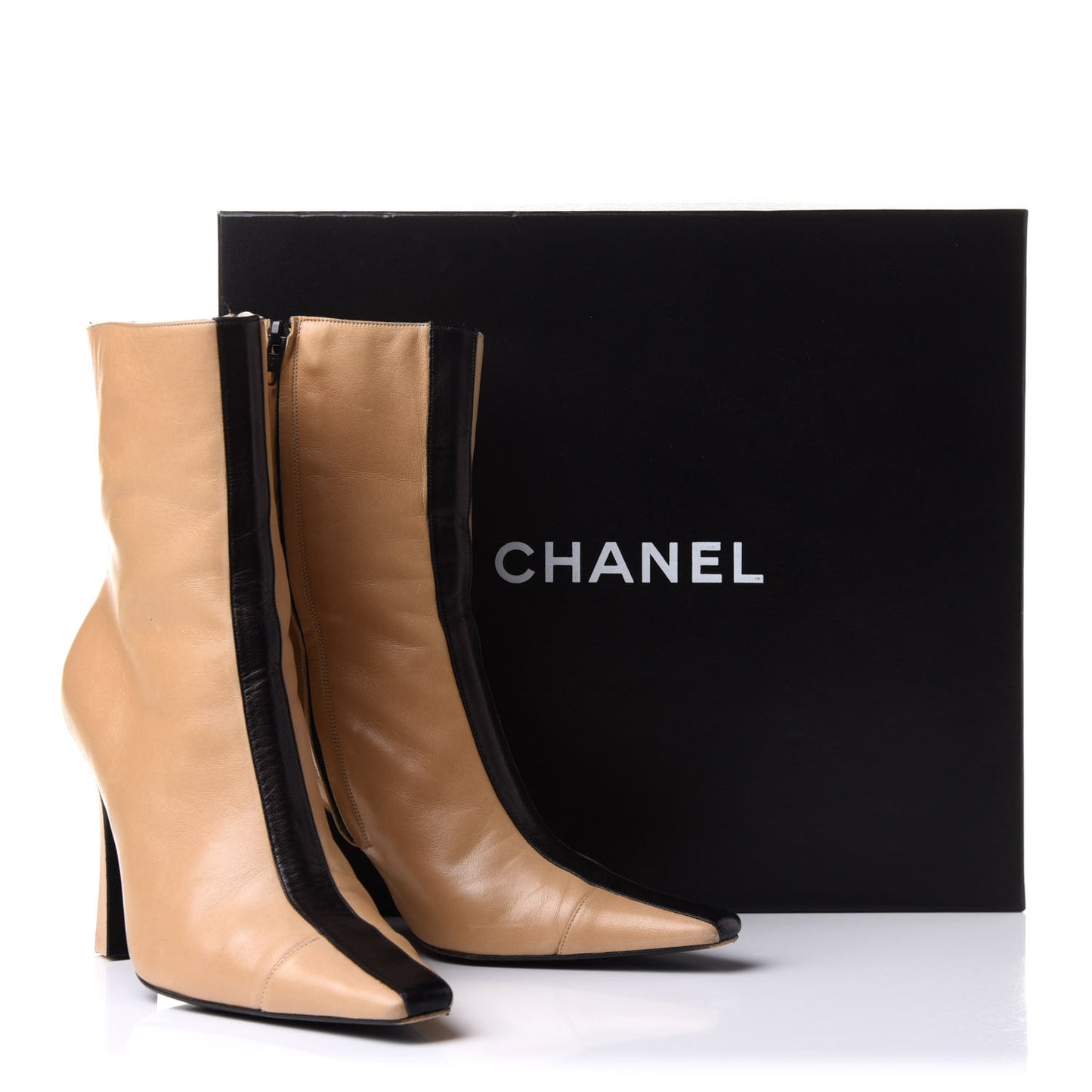 Lambskin Cap Toe Ankle Boots 37 Beige Black