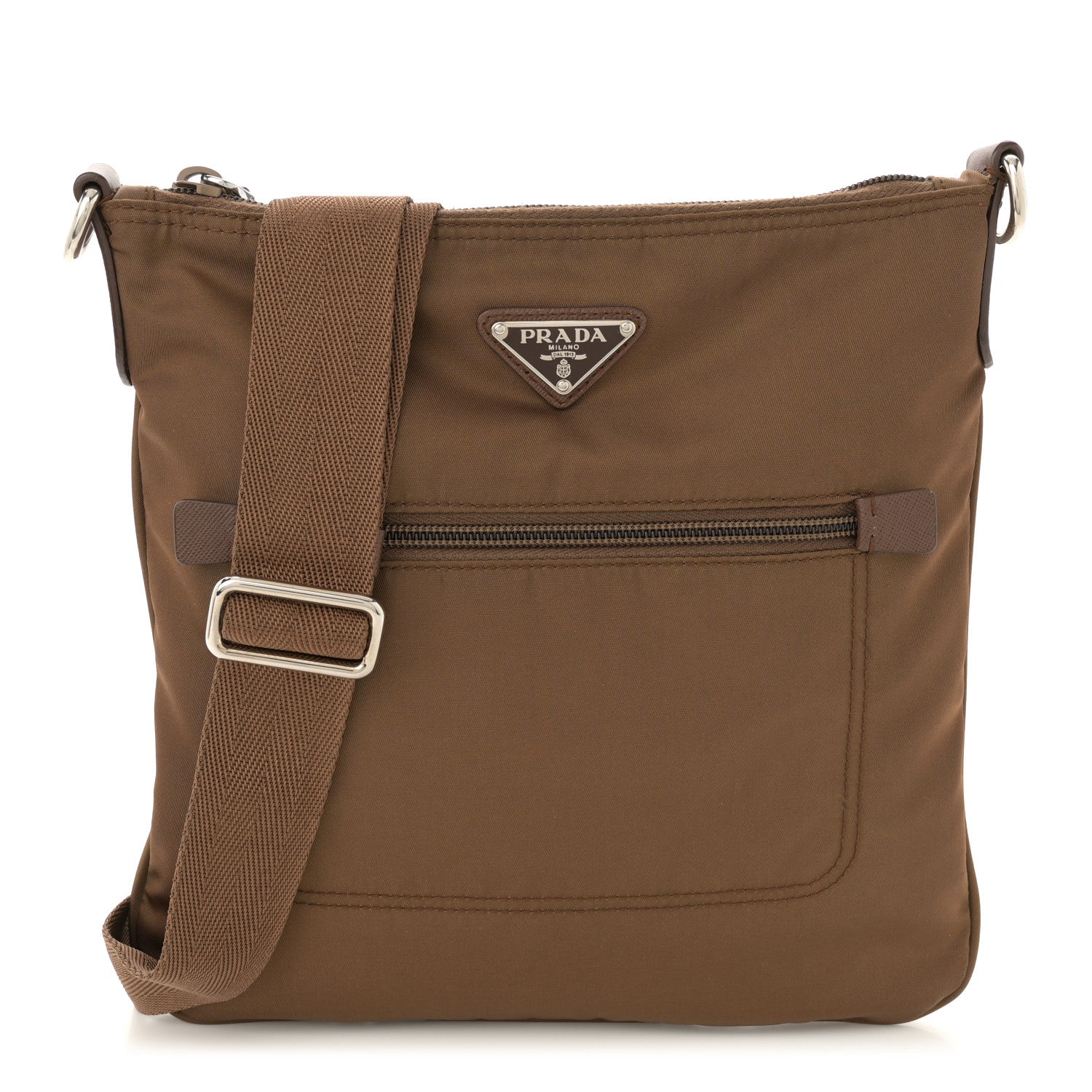 Prada Tessuto Nylon Saffiano Flat Messenger Bag Brown 1 of 10