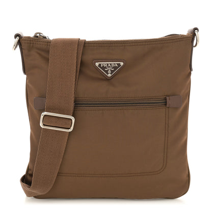 Prada Tessuto Nylon Saffiano Flat Messenger Bag Brown 1 of 10